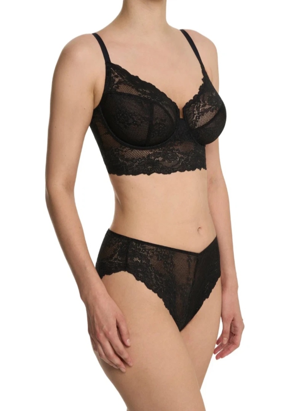 Natori  Heavenly Full Coverage Longline Lace Underwire Bra 32DD Black